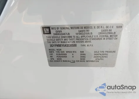 2010 Cadillac Srx Performance Collection z USA, uszkodzony, nr VIN 3GYFNBEY6AS536588